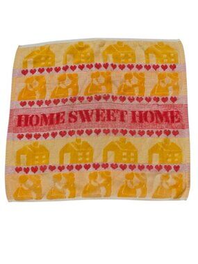 Vintage Franco Home Sweet Home Kitchen Towel 18"x18" 70s Cotton Red Yellow